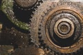 Gears of industrial machine. detail of mechanism. old cogwheels of machinery