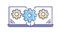 Gears on Laptop Screen, Digital Workflow and Engineering Software, vector design Generative AI Royalty Free Stock Photo