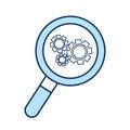 Gears in lupe line and fill style icon vector design