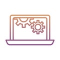 Gears machine work in laptop gradient line style icons