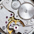 Gears of mechanical clockwork close up Royalty Free Stock Photo