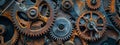 Gears and mechanisms of rusty old clock. Interlocking gears in perfect harmony. Royalty Free Stock Photo