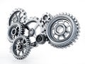 Gears in motion representing teamwork and cooperation. 3D illustration Royalty Free Stock Photo