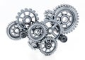 Gears in motion representing teamwork and cooperation. 3D illustration Royalty Free Stock Photo