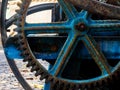 Gears of old machine, Rust Blue color