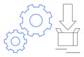 Gears and Packaging Box with Download Arrow Indicating Process Flow and Automation Royalty Free Stock Photo