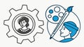 Gears and person icon, work process and mechanism symbol vector design Generative AI