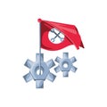 gears pinions and flag with wrenches