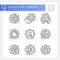 Gears pixel perfect gradient linear vector icons set