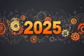 2025 Gears of Progress Future planning innovation technology mechanics progress symbolized by gears and the year 2025 Royalty Free Stock Photo