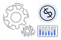 Finance and Process Optimization with Gears, Dollar Sign, and Data Visualization Royalty Free Stock Photo