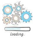 Gears rotates, loading progress bar vector style in doodle style. Load progress bar for UI. Upload status or download Royalty Free Stock Photo