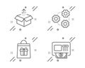 Gears, Send box and Holidays shopping icons set. Atm sign. Work process, Delivery package, Gifts bag. Vector