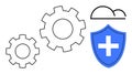 Blue Shield, Cloud, and Gears Representing Technology, Security, and Integration Concepts Royalty Free Stock Photo