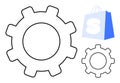 Gears and Shopping Bag Symbolizing E-commerce and Technology Integration Royalty Free Stock Photo