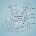 Gears springs and levers depicts a mechanical countdown timer reading 00 Royalty Free Stock Photo