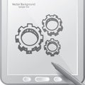Gears in a tablet with stylus. Vector illustration decorative background design