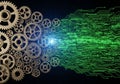 Gears transition into digital circuits, symbolizing the convergence of mechanical Royalty Free Stock Photo