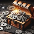 Gears in a Treasure Chest Gears in a treasure chest symbolizin Royalty Free Stock Photo