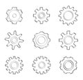 Gears vector set in hand drawn style. Goal, Planning, idea concept doodle illustration. Sketch gear infographic elements Royalty Free Stock Photo