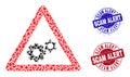 Gears Warning Mosaic of Spalls with Scam Alert Scratched Seal Stamps Royalty Free Stock Photo