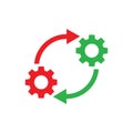 Gears wheel with arrows - concept icon vector design. SEO creative logo sign. Exchange interaction symbol.