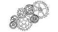Gears wheel symbol technology, continuous one line drawing. Moving cog gears for business teamwork concept.