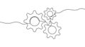 Gears wheels one continuous line drawing. One line moving cog gear. Vector