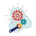 Gears and wrench. Symbol of equipment repair, system settings, technical works, software configuration, debugging mobile