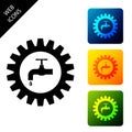 Gearwheel with tap icon isolated on white background. Plumbing work symbol. Set icons colorful square buttons