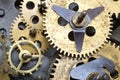 Gearwheels inside clock mechanism.