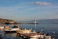 Gebze - Eskihisar village. Ferries and boats in the sea. Seaside town