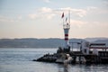 Gebze - Eskihisar village. Ferries and boats in the sea. Seaside town