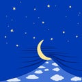 Illustration night day sunrise sunset moon stars curtain blue skies good night