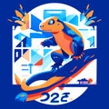 Gecko. Color vector illustration in flat cartoon style on a blue background AI Generated