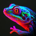 Gecko reptile in abstract, graphic highlighters lines rainbow ultra-bright neon artistic portrait