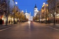 Gediminas Avenue in Vilnius at night