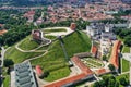 Gediminas castle tower in old town of Vilnius, Lithuania, aerial Royalty Free Stock Photo