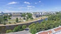 Gediminas Tower of the upper castle in Vilnius with Neris river and modern city skyline, aerial view of Lithuania Royalty Free Stock Photo