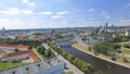 Gediminas Tower of the upper castle in Vilnius with Neris river and modern city skyline, aerial view of Lithuania Royalty Free Stock Photo