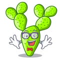 Geek cartoon opuntia cactus in the desert