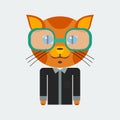 Flat Cartoon Style Geek Cat Character Illustration