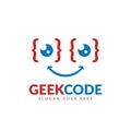Geek code logo design template, a glasses with code symbol and icon