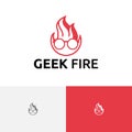 Geek Fire Nerd Flame Head Glasses Smart Education Logo