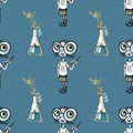 Geek girl and scientific experiment seamless pattern