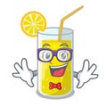 Geek glass fresh lemon juice on mascot Royalty Free Stock Photo
