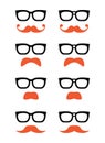 Geek glasses and ginger moustache or mustache icons