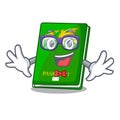 Geek green passport in the cartoon shape