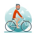 Geek Hipster Travel Lifestyle Concept Planning a Summer Vacation Tourism Journey Symbol Man Bike Forest Background Flat Royalty Free Stock Photo