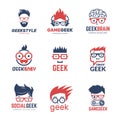 Geek logo. Business identity of smart programmers thinking nerd computer education vector design template Royalty Free Stock Photo